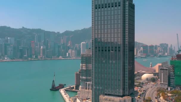 Hong Kong May 2018 Aerial View Victoria Bay Sunny Day — Stock Video