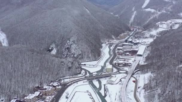 Luftaufnahme Des Skigebiets Gorki Gorod Kaukasus Sotschi Russland Bergstraßen Von — Stockvideo