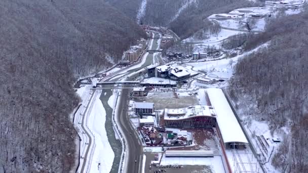 Luftaufnahme Des Skigebiets Gorki Gorod Kaukasus Sotschi Russland Wohngebäude Und — Stockvideo