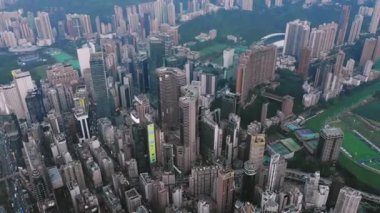 Hong Kong - Mayıs 2018: Havadan görünümü şehir şehir, konut ve Ofis binalar ve gökdelenler, yüksek yoğunluklu geliştirme, dron 4 k'dan fazla vurdu