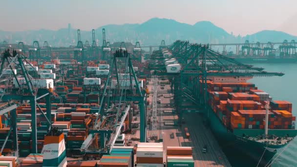 Hong Kong May 2018 Aerial View Modern Port Container Terminal — Stock Video