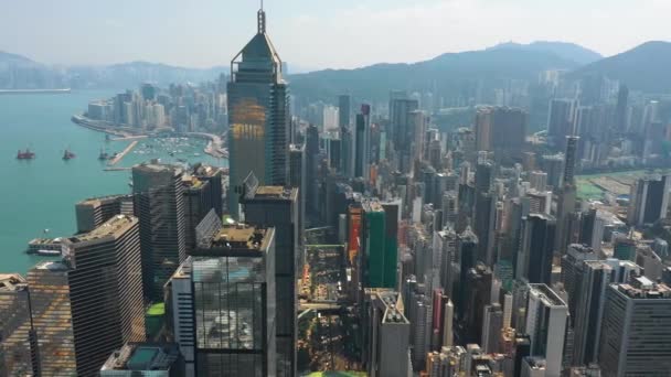 Гонконг 2018 Травня Пташиного Польоту Міста Житлових Офісних Будівель Хмарочосів — стокове відео