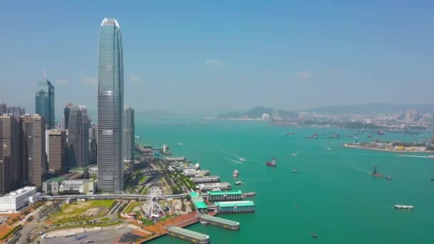 Гонконг 2018 Травня Пташиного Польоту Гавань Вікторія Житлових Офісних Будівель — стокове відео