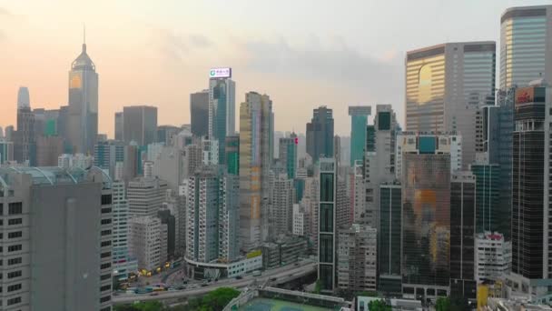 Гонконг Май 2018 Вид Воздуха Закат Над Пиком Виктория Гавань — стоковое видео
