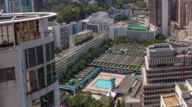 Hong Kong - Mayıs 2018: Havadan görünümü ve Victoria Limanı ', konut ve ofis binaları gökdelenler. 4 k'dan fazla vurdu casus uçak