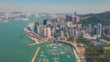 Hong Kong - Mayıs 2018: Havadan görünümü ve Victoria Limanı ', konut ve ofis binaları gökdelenler. 4 k'dan fazla vurdu casus uçak