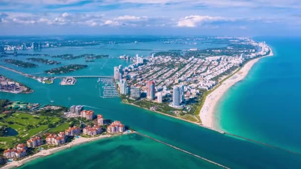 Miami Florida Usa Gennaio 2019 Volo Panoramico Con Drone Aereo — Video Stock