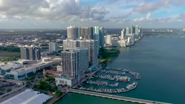 Miami Florida Mayo 2019 Vuelo Panorámico Aviones Tripulados Sobre Centro — Vídeos de Stock