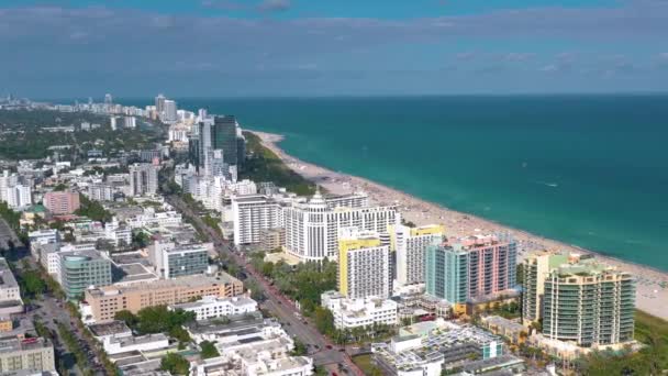 Widok Lotu Ptaka Budynków Przybrzeżnych Zatoki Miami Usa Podczas Zachodu — Wideo stockowe