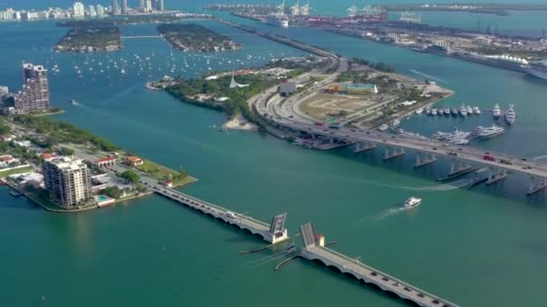 Miami Florida Usa Mai 2019 Drohnenflug Über Miami Biscayne Bay — Stockvideo