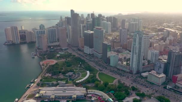 Légifotók Utak Épületek Naplementekor Miami Usa — Stock videók