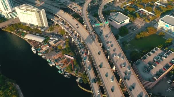 Flygbild Bilar Vägar Och Byggnader Miami Usa — Stockvideo