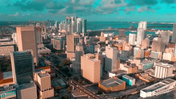 マイアミ アメリカの道路や建物上の車の空中ビュー — ストック動画