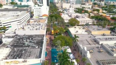 Miami, Florida, Abd - Ocak 2019: Güneşli bir günde Miami beach şehir merkezi üzerinde havadan drone panorama görünümü uçuş. Drone arılar tarafından saldırıya uğradı.