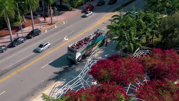 マイアミ フロリダ州 アメリカ 2019年1月 マイアミビーチサウンドスケープシティパーク上の空中ドローンパノラマビュー飛行 上から見た木々と花 — ストック動画
