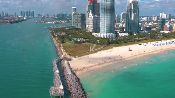 Miami Florida Enero 2019 Vuelo Panorámico Aviones Tripulados Sobre Sur — Vídeos de Stock