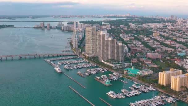 Miami Florida Usa Gennaio 2019 Volo Panoramico Con Drone Aereo — Video Stock