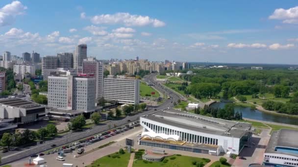 Minsk Belarus Mayo 2019 Vista Aérea Drones Del Centro Ciudad — Vídeos de Stock