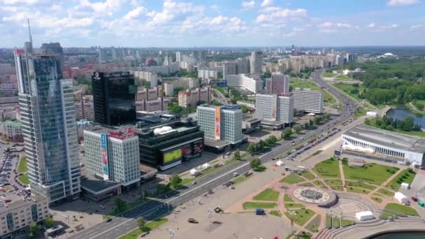 Minsk Belarus Mayo 2019 Vista Aérea Drones Del Centro Ciudad — Vídeos de Stock