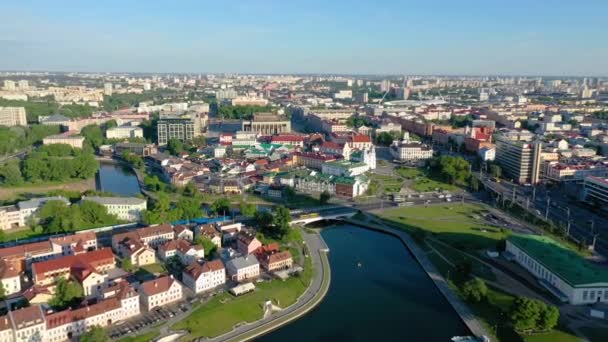 Minsk Beyaz Rusya Mayıs 2019 Şehir Merkezinin Havadan Drone Atışı — Stok video