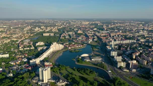 Minsk Bělorusko Květen 2019 Vzdušný Pohled Nemigu Pobeditelei Avenue Centrum — Stock video
