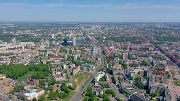 Minsk Weißrussland Mai 2019 Luftaufnahme Der Innenstadt Durch Eine Drohne — Stockvideo