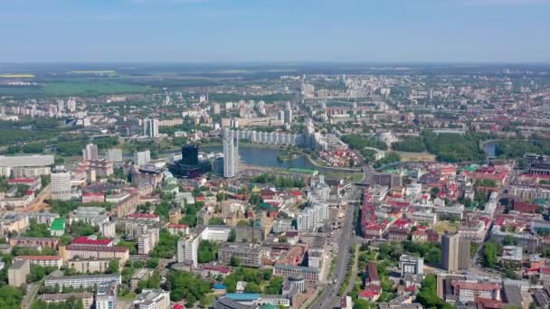 Minsk Belarus Mayo 2019 Vista Aérea Drones Del Centro Ciudad — Vídeos de Stock