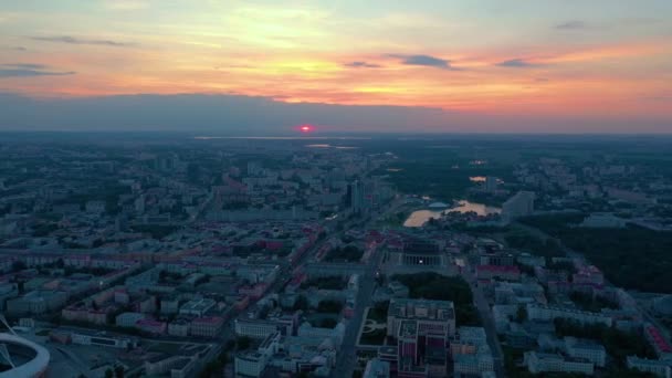 Minsk Belarus Mayo 2019 Vista Aérea Del Centro Ciudad Atardecer — Vídeo de stock