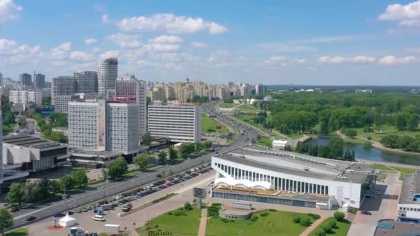 Minsk Belarus Mayo 2019 Vista Aérea Del Avión Tripulado Nemiga — Vídeos de Stock