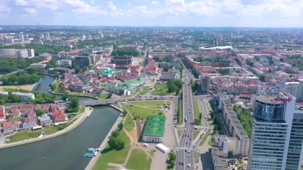 Minsk Belarus Maio 2019 Vista Aérea Drone Avenida Nemiga Pobeditelei — Vídeo de Stock