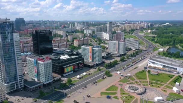 Minsk Belarus Mayo 2019 Vista Aérea Del Avión Tripulado Nemiga — Vídeos de Stock