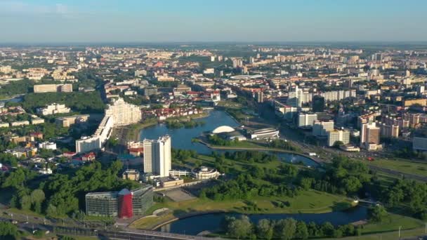 Minsk Vitryssland Maj 2019 Aerial Drone Shot Över Nemiga Och — Stockvideo