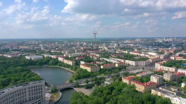 Minsk Wit Rusland Mei 2019 Bovenaanzicht Van Woonwijken Architectuur Met — Stockvideo