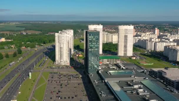 Minsk Belarus May 2019 Vista Aérea Arquitectura Moderna Ciudad Con — Vídeos de Stock