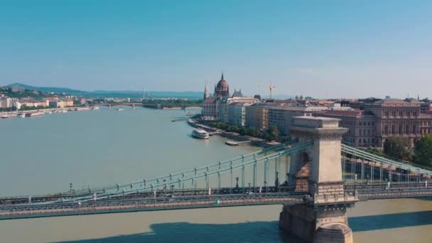 Budapešť, Maďarsko-květen, 2019: vzdušný pohled na historické centrum budapešťské metropole s nádhernou architekturou. — Stock video