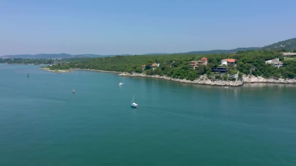 Kust Buurt Van Triëst Italië Luchtfoto Drone Uitzicht Ruines Van — Stockvideo