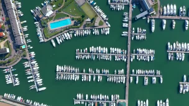 Lignano Italië Mei 2019 Luchtfoto Drone Bekijk Jachthaven Met Jachten — Stockvideo