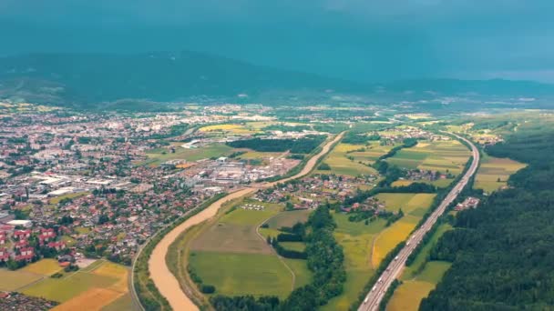 Villach Áustria Junho 2019 Vista Aérea Subúrbio Villach — Vídeo de Stock