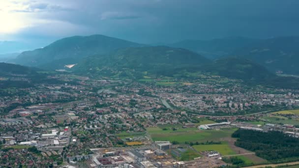 Villach Rakousko Červen 2019 Vzdušné Drone Pohled Předměstí Villachu — Stock video