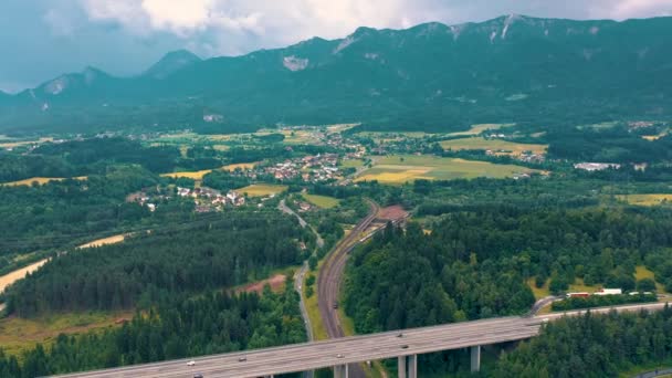 Villach Austria Czerwiec 2019 Dron Powietrzny Widok Przedmieścia Villach — Wideo stockowe