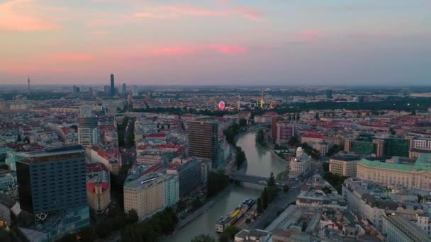 Viena Áustria Junho 2019 City Skyline Aerial Shot Pôr Sol — Vídeo de Stock
