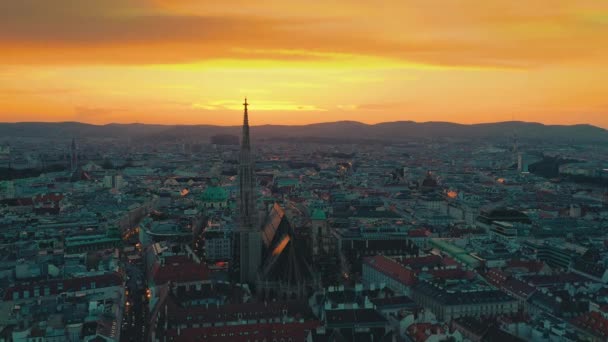 Vienna Austria June 2019 City Skyline Aerial Shot Sunset Cathedrals — Stock Video