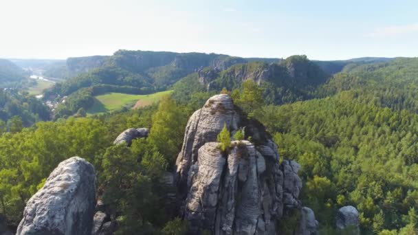 Park Bastei Saksonii Niemcy Wspaniały Dron Anteną Widok Panoramiczny — Wideo stockowe