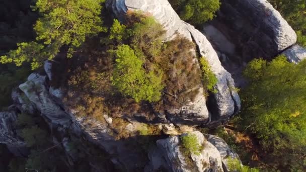 Bastei Park Sajonia Alemania Maravillosa Vista Panorámica Del Dron Aéreo — Vídeo de stock