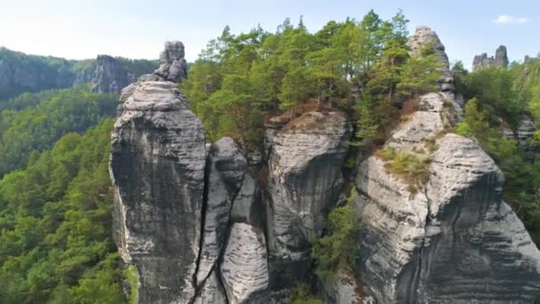 Park Bastei Saksonii Niemcy Wspaniały Dron Anteną Widok Panoramiczny — Wideo stockowe