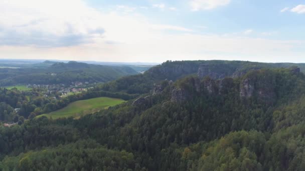 Bastei Park Sachsen Deutschland Wunderschöner Drohnen Rundblick Aus Der Luft — Stockvideo