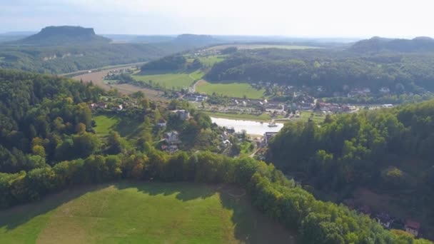 Bastei Park Sajonia Alemania Maravillosa Vista Panorámica Del Dron Aéreo — Vídeos de Stock