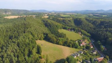 Bastei Park Saksonya, Almanya, harika havadan drone Panorama View.