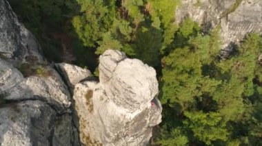 Bastei Park Saksonya, Almanya, harika havadan drone Panorama View.
