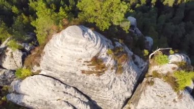 Bastei Park Saksonya, Almanya, harika havadan drone Panorama View.